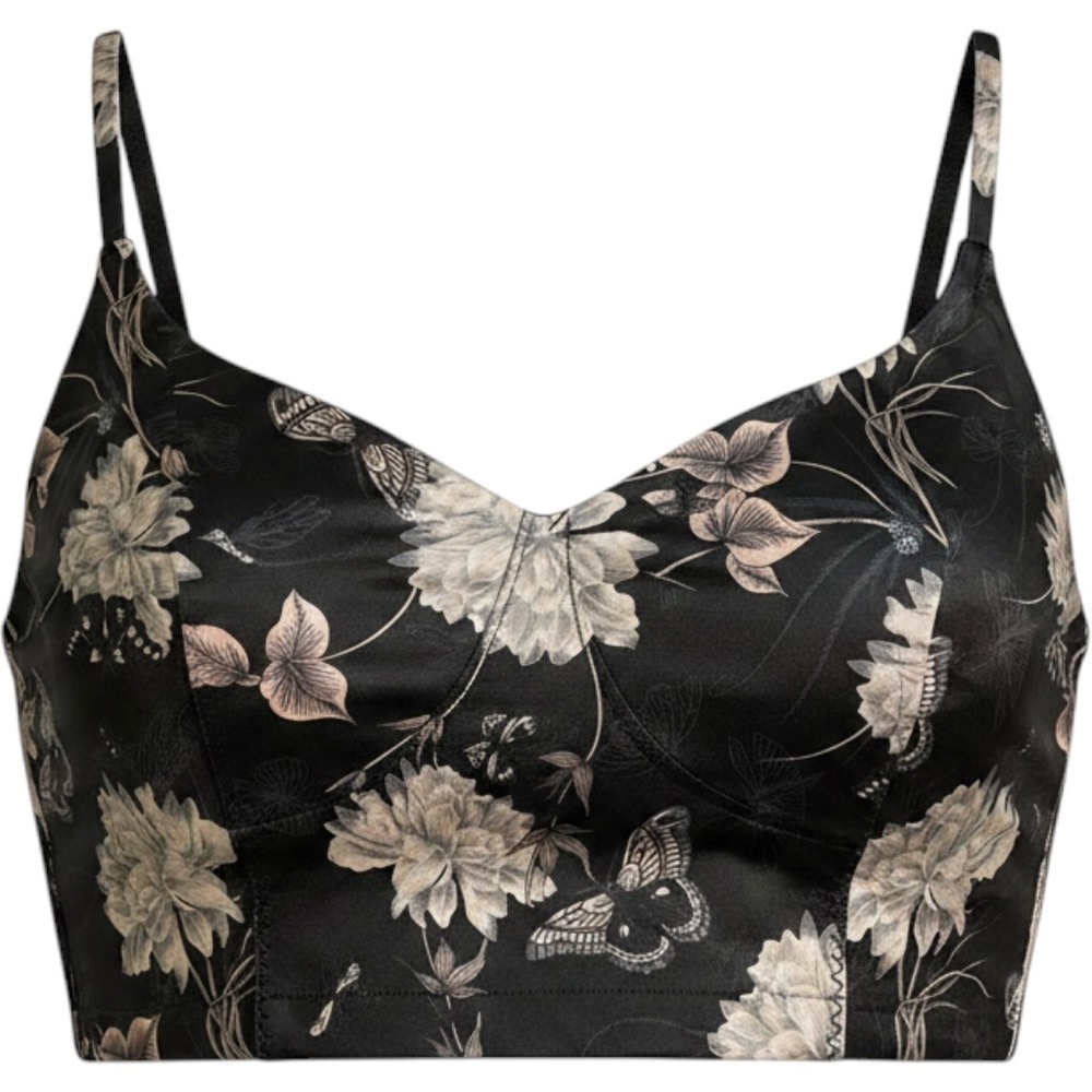 Victorias Secret Black Floral Butterfly Wireless Bralette Large‎ Strappy Back